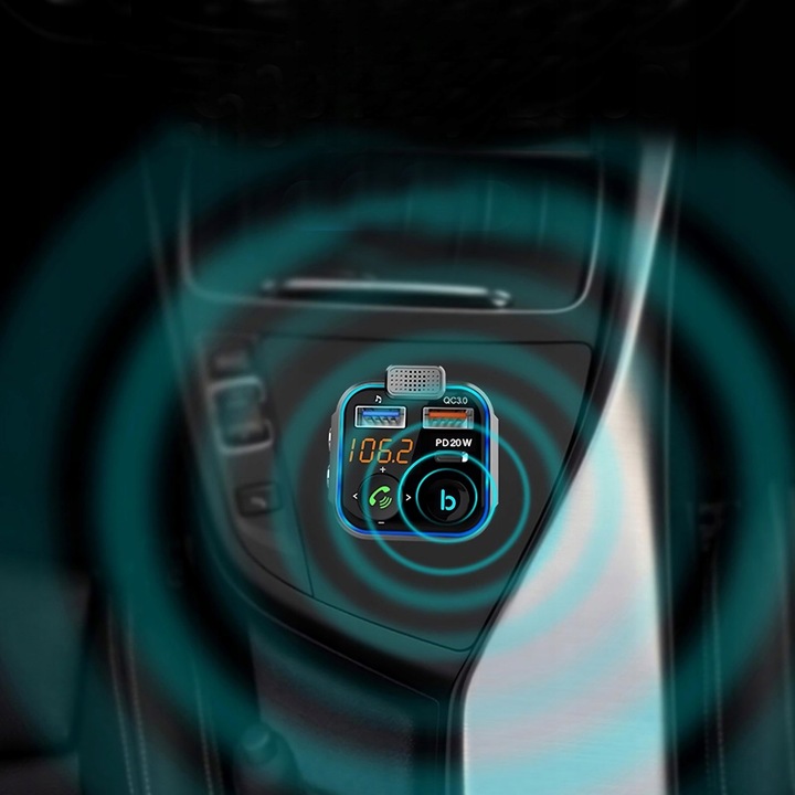 TRANSMITER FM BLUETOOTH ŁADOWARKA MP3 2XUSB LCD SD