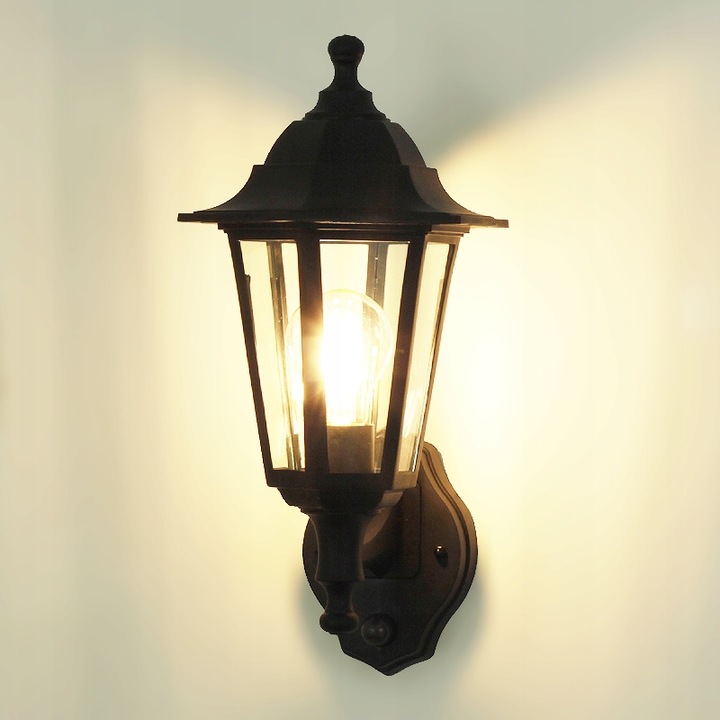 LAMPA OGRODOWA ZEWNĘTRZNA LATARNIA Z CZUJNIKIEM RUCHU I ZMIERZCHU E27