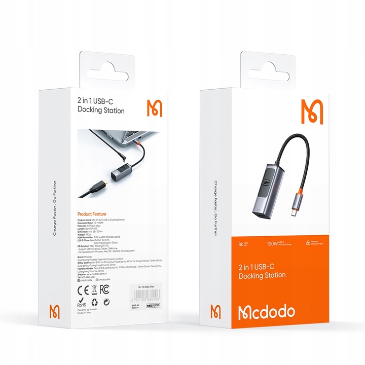 MCDODO KABEL PRZEJŚCIÓWKA ADAPTER HUB USB-C HDMI HDR eARC 4K 120HZ 8K 60HZ