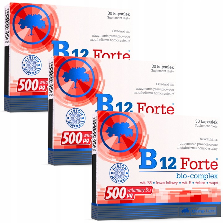 OLIMP B12 FORTE BIO-COMPLEX 3X30kaps WITAMINY MINERAŁY WAPŃ ŻELAZO