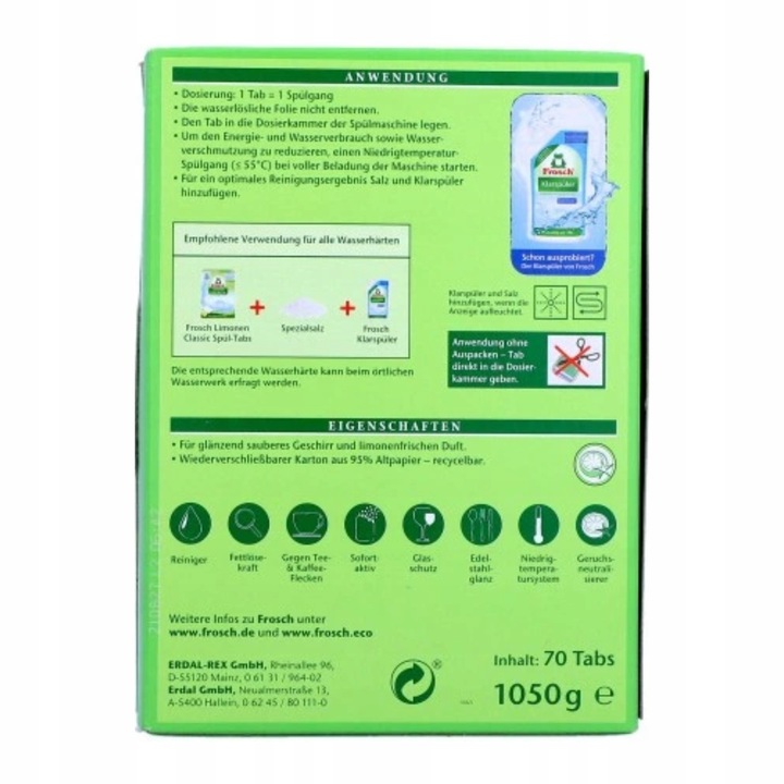 FROSCH Classic Lemon Tabletki do Zmywarki Skuteczne i Biodegradowalne x70