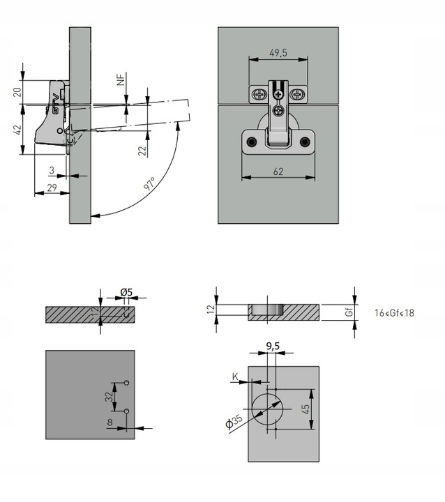 10x Zawias meblowy nakładany cichy domyk GTV PRESTIGE ZM-ECHC09H04-BE