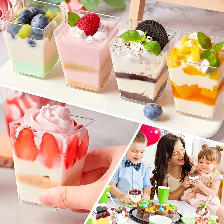 PUCHARKI DO DESERÓW POJEMNIKI NA PRZEKĄSKI PIRAMIDKI KWADRATOWE 120ML