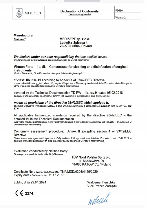 VIRUTON FORTE 1L KONCENTRAT DEZYNFEKCJA NARZĘDZI