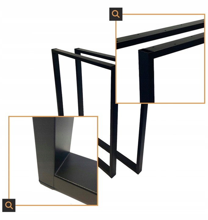NOGI DO STOŁU BIURKA METALOWE CZARNE 60x72 CM PROFIL 4x2 CM LOFTOWE 2