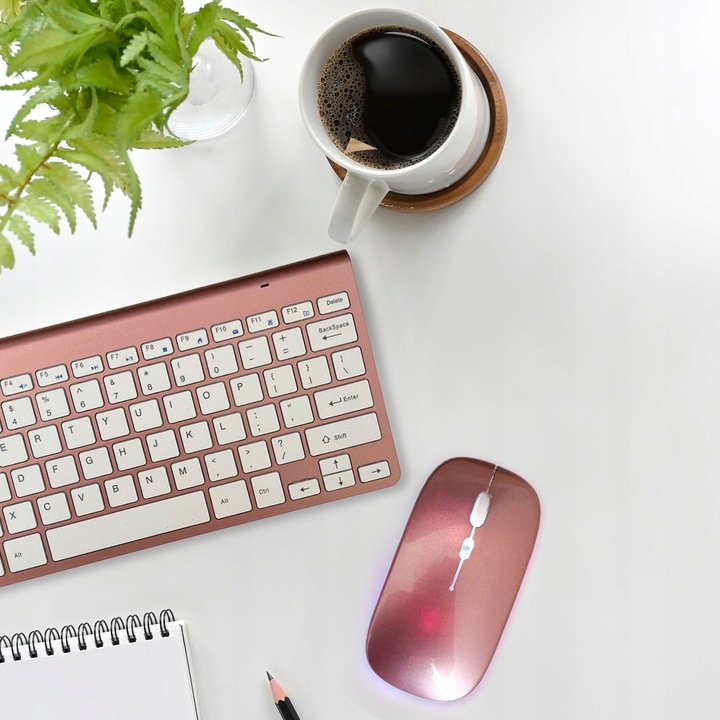Klawiatura bezprzewodowa rose gold do komputera QWERTY różowa mała bez num