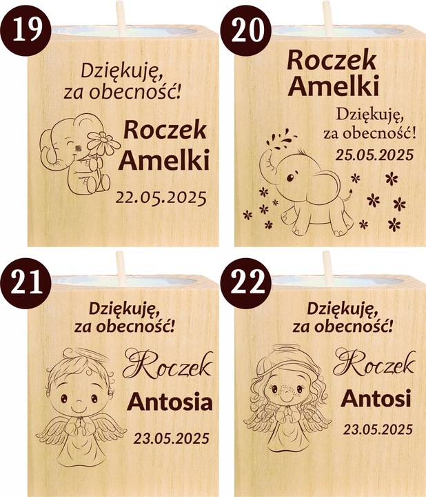 Podziękowanie dla Gości Komunia Chrzest piękny świecznik 10 szt grawer