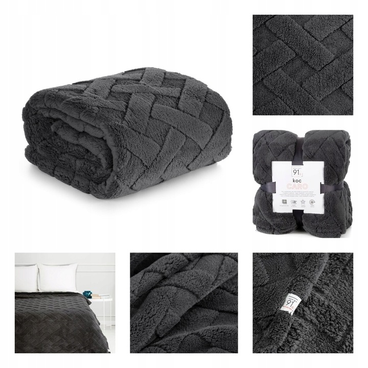 MIĘKKI KOC PLED GRUBY PUSZYSTY TŁOCZONY 200x220 NARZUTA NA ŁÓŻKO KANAPĘ