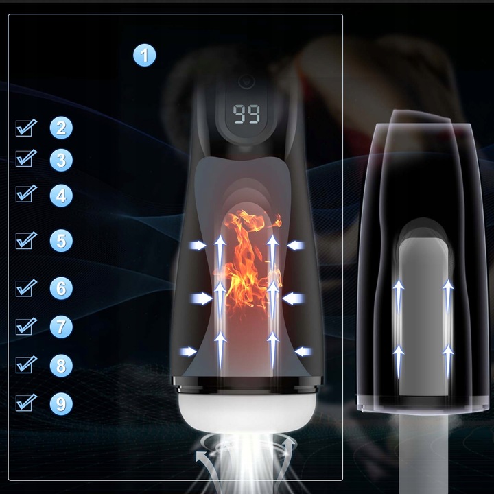 Automatyczne masturbator meski z funkcją ssania, wibracji, ogrzewania