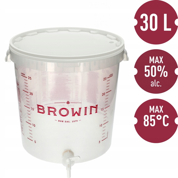 Pojemnik fermentacyjny 30l wiadro z kranem i rurką kątową FERMENTATOR