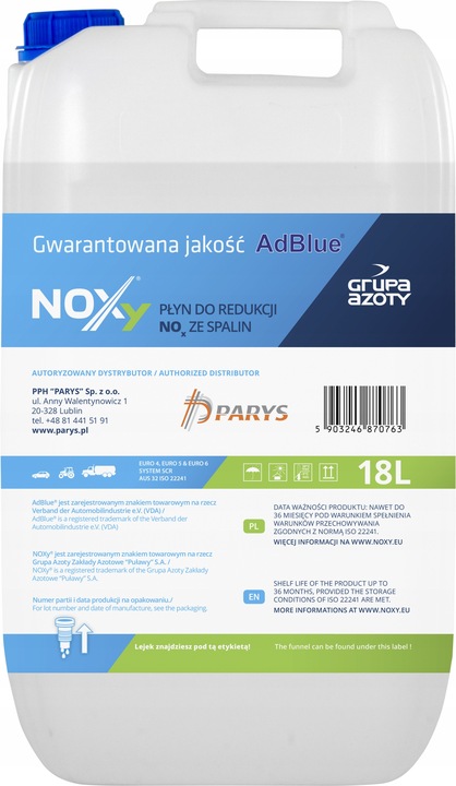 Płyn katalityczny do diesla AdBlue MOCZNIK AD BLUE Noxy DPF 18 litrów 32,5%