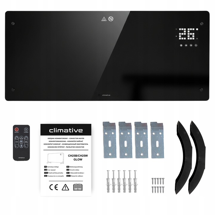 Grzejnik elektryczny szklany konwektorowy Glow 2500W LED WiFi Tuya