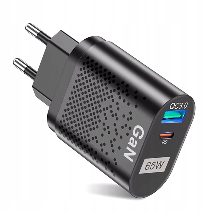 SZYBKA ŁADOWARKA SIECIOWA GaN 65W DO TELEFONU USB-C PD QC MOCNY ZASILACZ