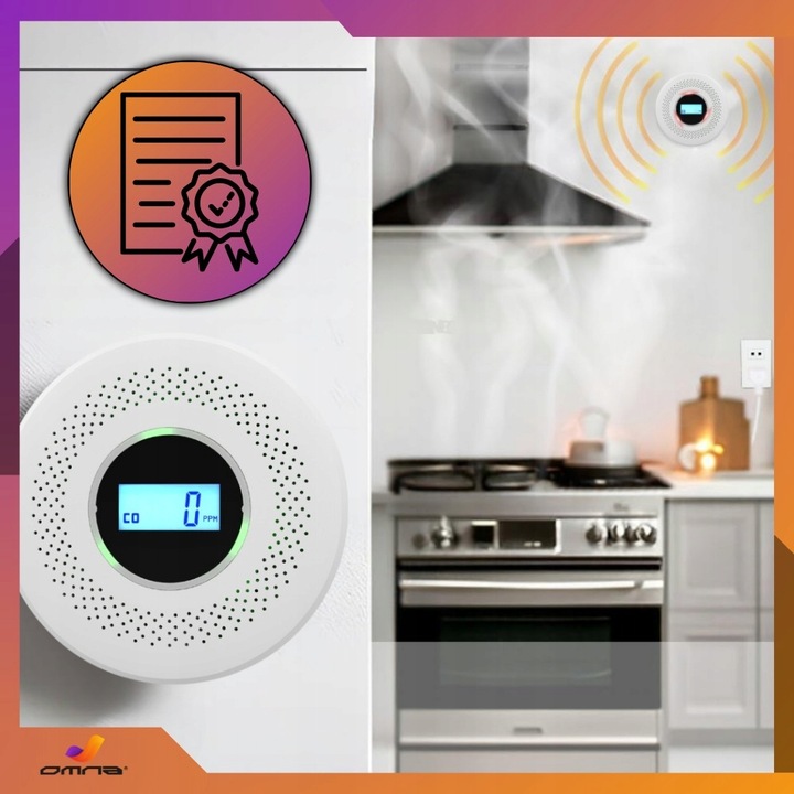 Czujnik czadu i dymu detektor tlenku węgla JKD 512COM certyfikowany