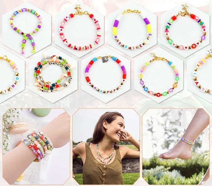 ZESTAW KORALIKÓW DO ROBIENIA BRANSOLETEK BIŻUTERII CHARMSY SERDUSZKA LITERY