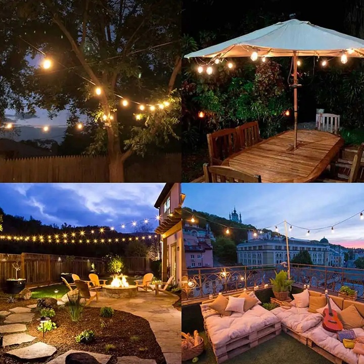 GIRLANDA OGRODOWA zewnętrzna ŁAŃCUCH ŚWIETLNY 15m + ŻARÓWKI 15x E27 LED