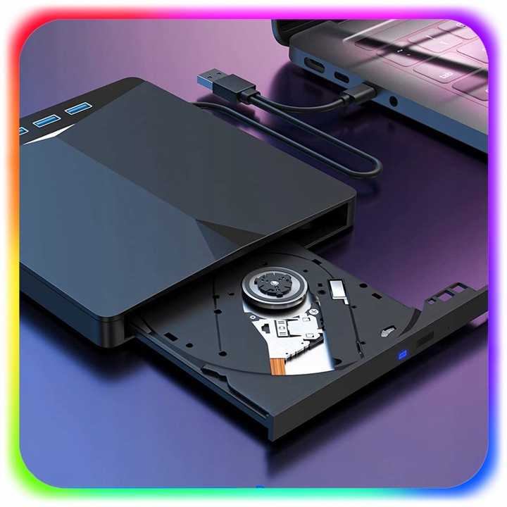 NAPĘD ZEWNĘTRZNY CD DVD ODTWARZACZ PŁYT PRZENOŚNY NAGRYWARKA HUB USB-C 3.0