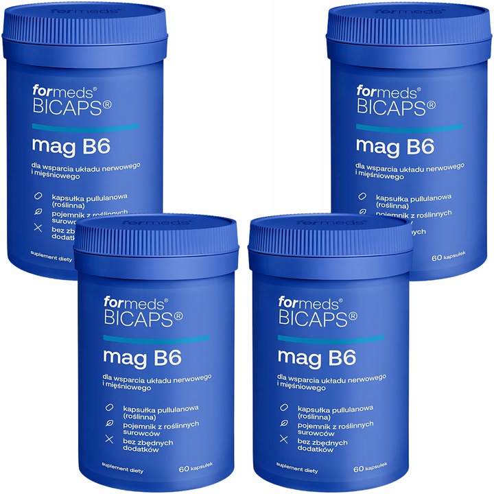 Bicaps MAG B6 4x 60 kap Skurcze CZYSTY SKŁAD CYTRYNIAN MAGNEZU | FORMEDS