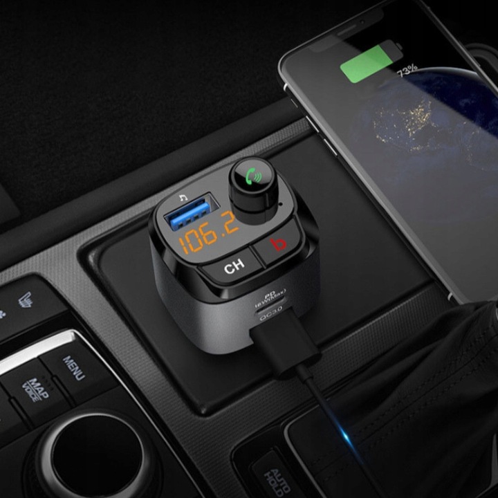 TRANSMITER SAMOCHODOWY FM BLUETOOTH ZESTAW GŁOŚNO MÓWIĄCY ŁADOWARKA QC