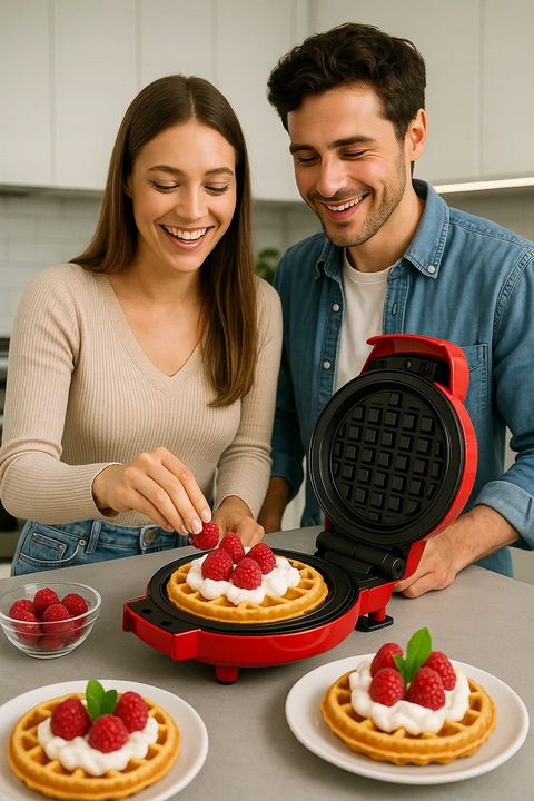 GOFROWNICA MINI GOFRY MOCNA NIEPRZYWIERAJACA 8 PŁYTEK 4 WZORY CZERWONA