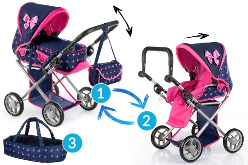 WÓZEK DLA LALEK GŁĘBOKI SPACERÓWKA GONDOLA 3w1 KINDERPLAY TORBA POŚCIEL
