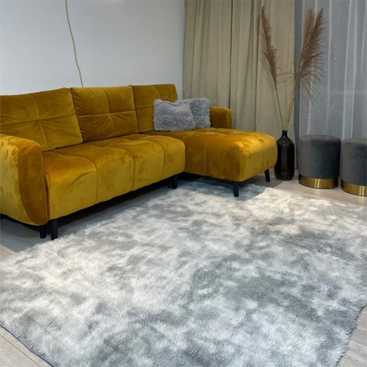 DYWAN MIĘCIUTKI PLUSZ SHAGGY RABBIT PLUSZOWY JASNY SZARY 160X220 CM MIĘKKI