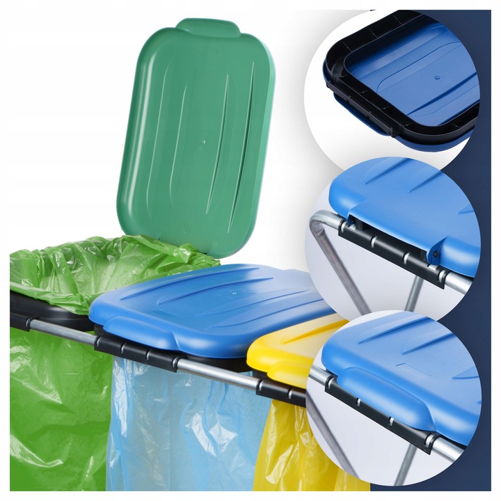 STOJAK KOSZ DO SEGREGACJI ŚMIECI 3 STANOWISKA KOSZ NA ŚMIECI STOJAK STELAŻ