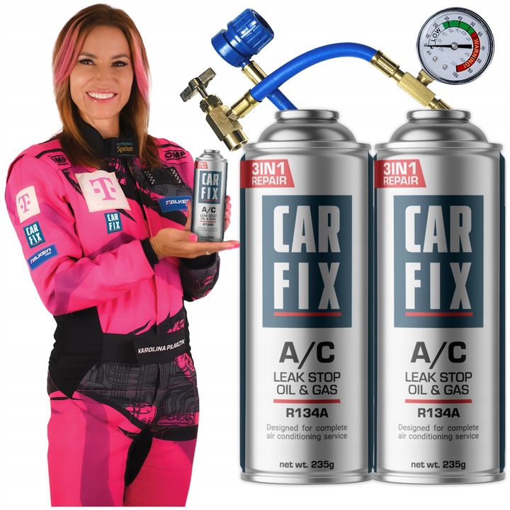 2x CZYNNIK CHŁODNICZY R134A CARFIX 3w1 GAZ DO KLIMATYZACJI r 134a + PRZEWÓD