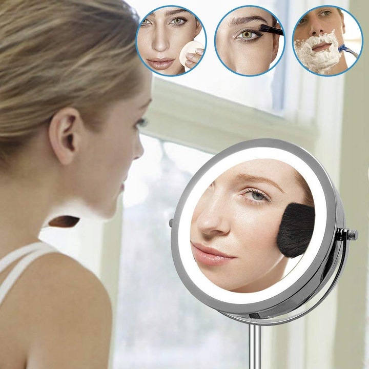 LUSTERKO KOSMETYCZNE DWUSTRONNE 13 cm PODŚWIETLANE LED LUSTRO STOJĄCE