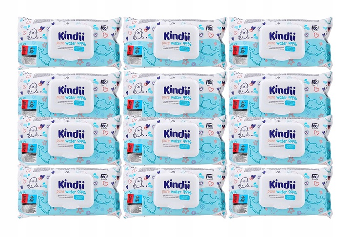 Chusteczki nawilżane water woda 99% water x 12 szt Kindii