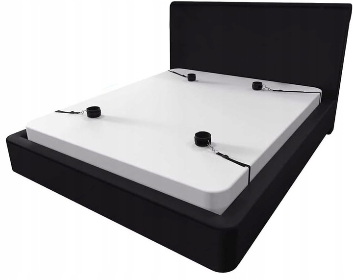 ZESTAW KAJDANEK BDSM Z PASAMI POD MATERAC ŁÓŻKO I MASKA NA OCZY Z EKOSKÓRY