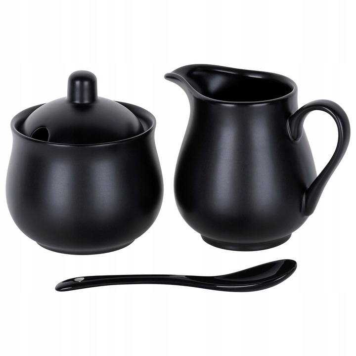 Zestaw CUKIERNICZKA MLECZNIK ŁYŻECZKA pojemnik na cukier mleko czarna