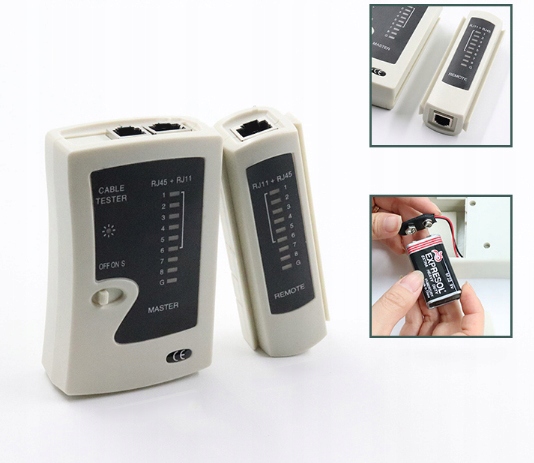 TESTER KABLI SIECIOWYCH WTYK RJ45 ZESTAW NARZĘDZI ŚCIĄGACZ ZACISKARKA LAN3