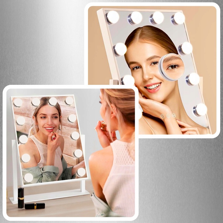 LUSTERKO KOSMETYCZNE HOLLYWOOD STOJĄCE LUSTRO DO MAKIJAŻU LED 12