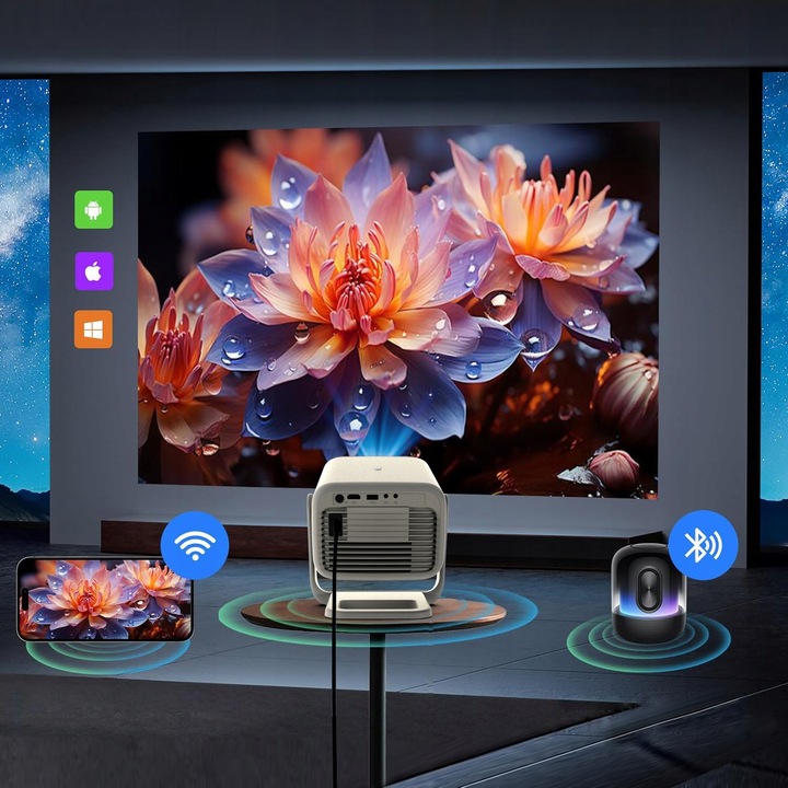 Mini Projektor Przenośny Android WiFi Rzutnik FULL HD 4K Telefon Bluetooth
