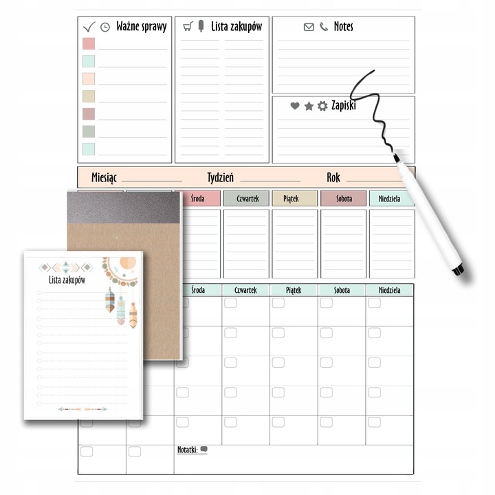 Planer Kalendarz XXL Tablica na lodówkę z magnesem magnetyczna + Pisak