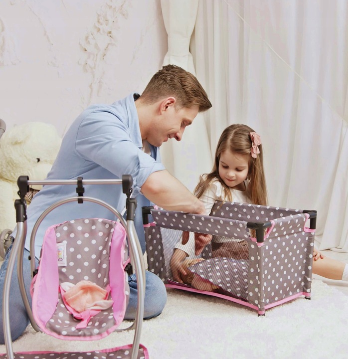 Wózek dla lalek spacerówka głeboki ZESTAW ŁÓŻECZKO POŚCIEL TORBA PRZEWIJAK