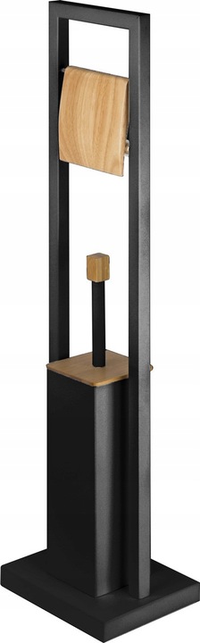 STOJAK NA PAPIER TOALETOWY + SZCZOTKA DO WC METAL / BAMBUS 2w1 CZARNY