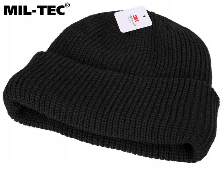 CZAPKA ZIMOWA WOJSKOWA MIL-TEC OCIEPLINA 3M THINSULATE CIEPŁA CZARNA