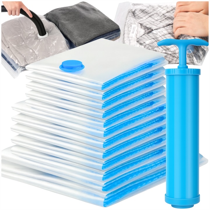 12X WORKI PRÓŻNIOWE NA UBRANIA POŚCIEL TORBY 4 ROZMIARY + GRATIS POMPKA