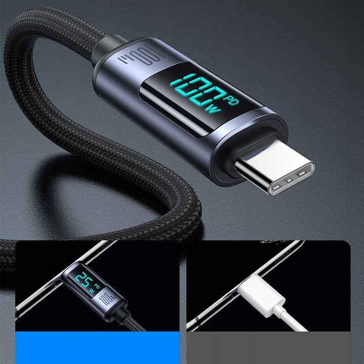 JOYROOM KABEL Z WYŚWIETLACZEM USB-C SZYBKIE ŁADOWANIE USB TYP C 5A 100W 1M