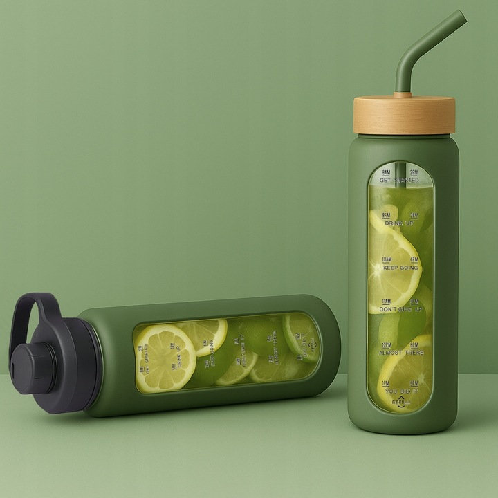 Szklana butelka na wodę z motywacją miarką z 2 słomkami bidon z ustnikiem