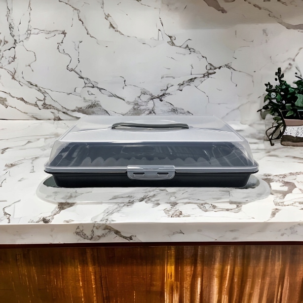 Pojemnik na ciasto 45cm wypieki pudełko box do przenoszenia uchwyt pokrywa