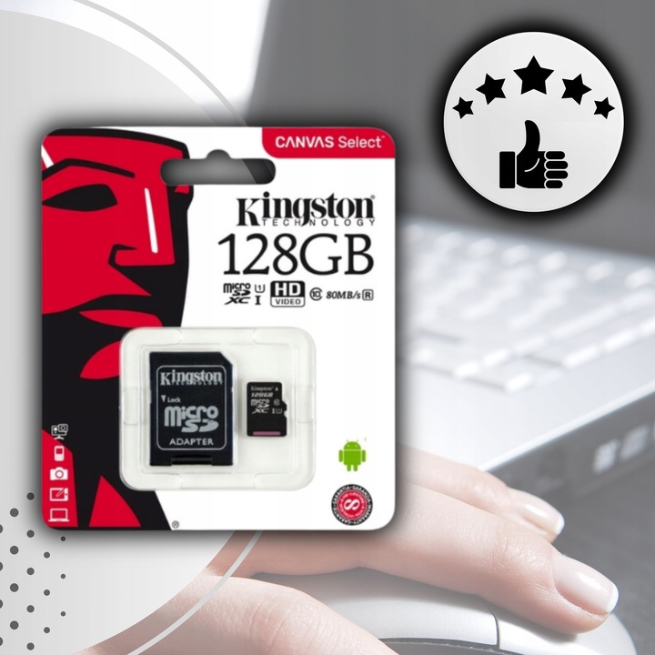 Karta pamięci Micro SD 128GB KINGSTON SDCS2 C10 V10 A1 100Mb/s Adapter