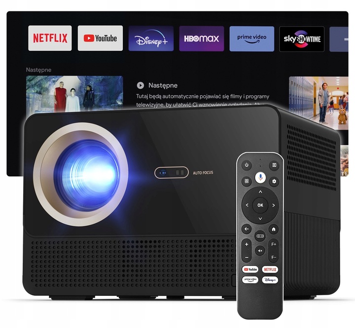 RZUTNIK PROJEKTOR LED AUTOFOCUS ANDROID TV 11 4K FULL HD WIFI PILOT BT
