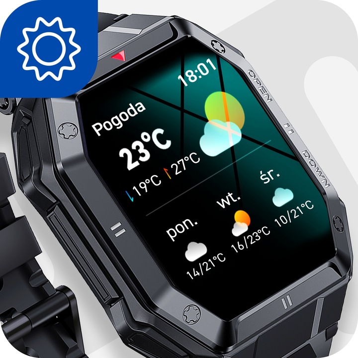 SMARTWATCH ZEGAREK MĘSKI MILITARNY ROZMOWY WIELOFUNKCYJNY POMIARY MENU PL