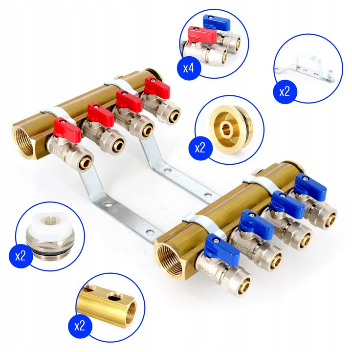 Rozdzielacz C.O. 4 obwodów zaworki PEX odpowietrzniki DO GRZEJNIKÓW