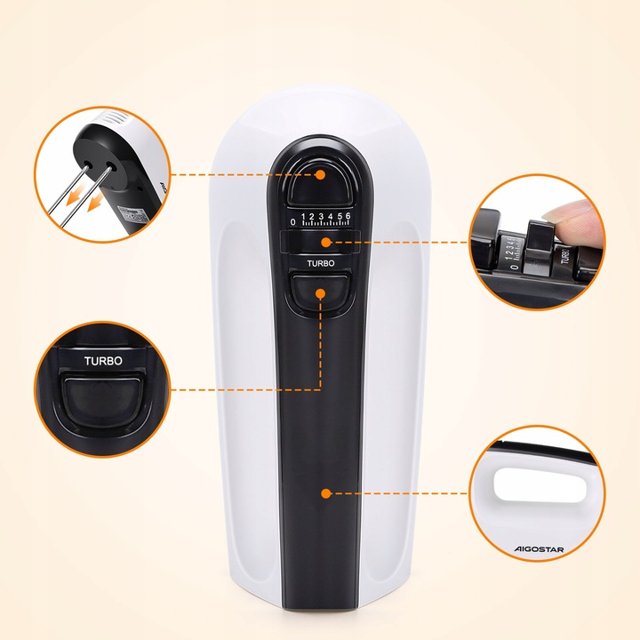 Mikser ręczny elektryczny kuchenny 400W 6 biegów TURBO 5 mieszadła