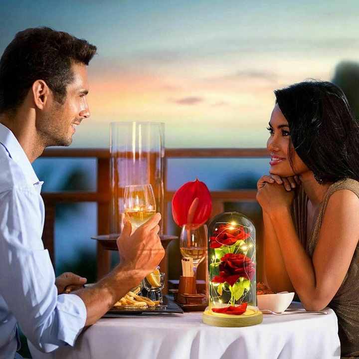 WIECZNA RÓŻA W SZKLE ŚWIECĄCA LED NA PREZENT DZIEŃ BABCI KOBIET