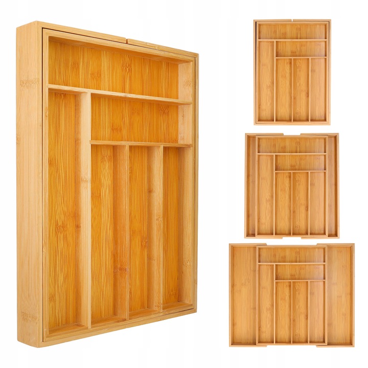 WKŁAD DO SZUFLADY na sztućce bambusowy rozsuwany regulowany organizer 52x43